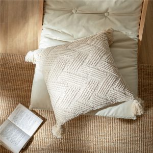 Handmade Tassel Sofa Cushion Cover 45*45 Solid Beige