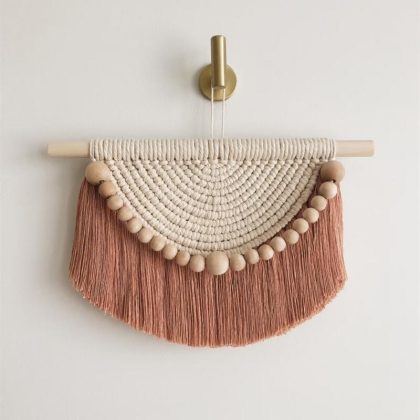 Boho Macrame Wall Hanging – Oval Handwoven Cotton Tapestry (30×30cm)