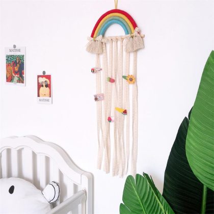 Hand-Woven Rainbow Macrame Wall Hanging – Boho Tapestry for Kids Room (28×75cm)